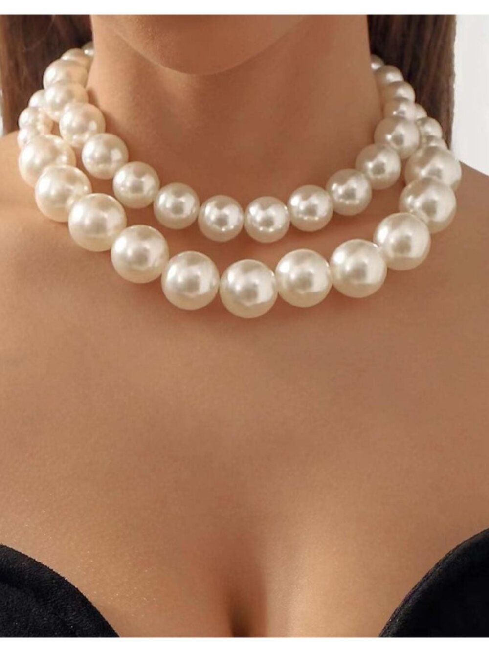 Pearl Necklace for Women Big Chunky Pearl Choker Necklace Exaggerated Large Pear - Picture 3 of 6